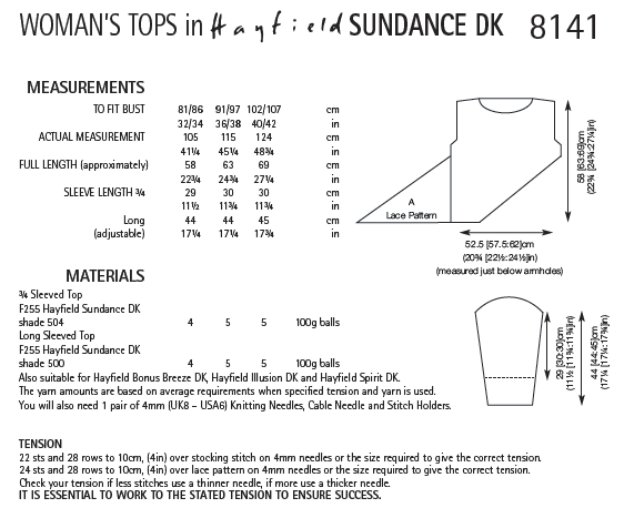 Knitting Pattern  8141 - Womans Tops In Sundance DK