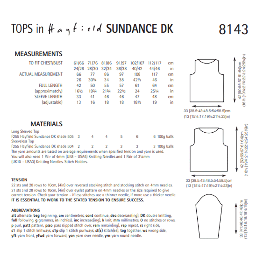 Knitting Pattern  8143 - Tops in Sundance DK