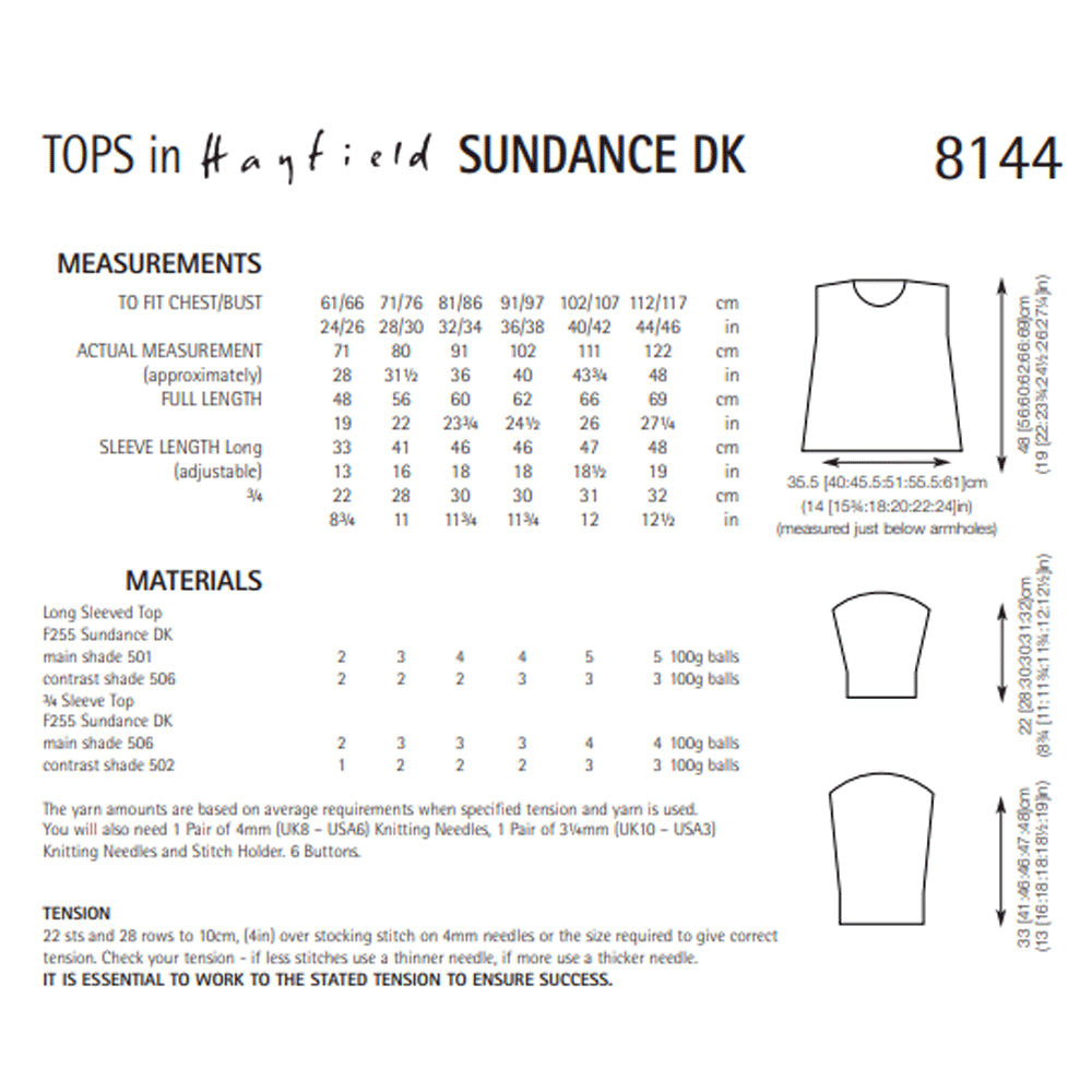 Knitting Pattern  8144 - Tops in Sundance DK