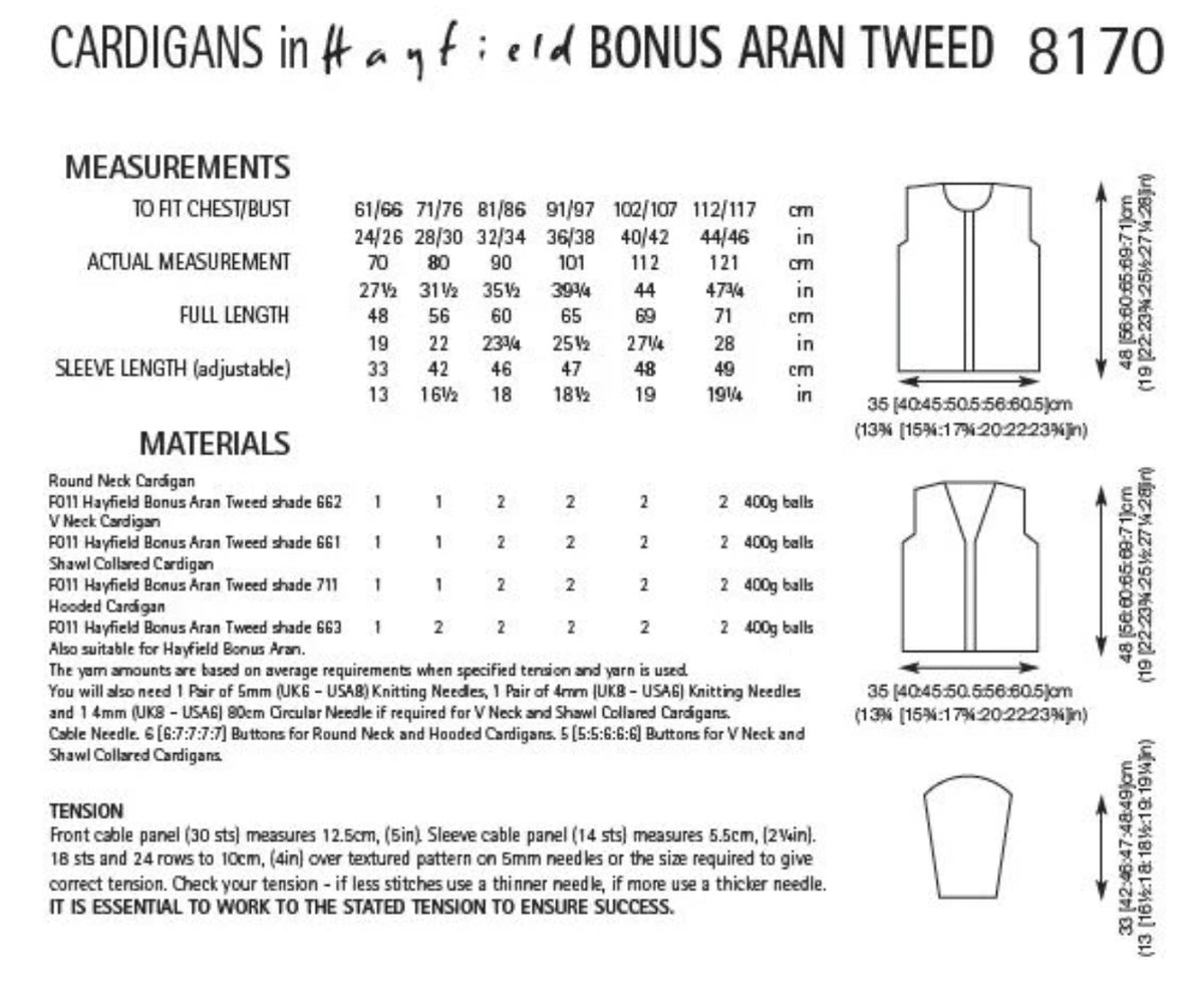 Knitting Pattern 8170 - Cardigans in Bonus Aran Tweed
