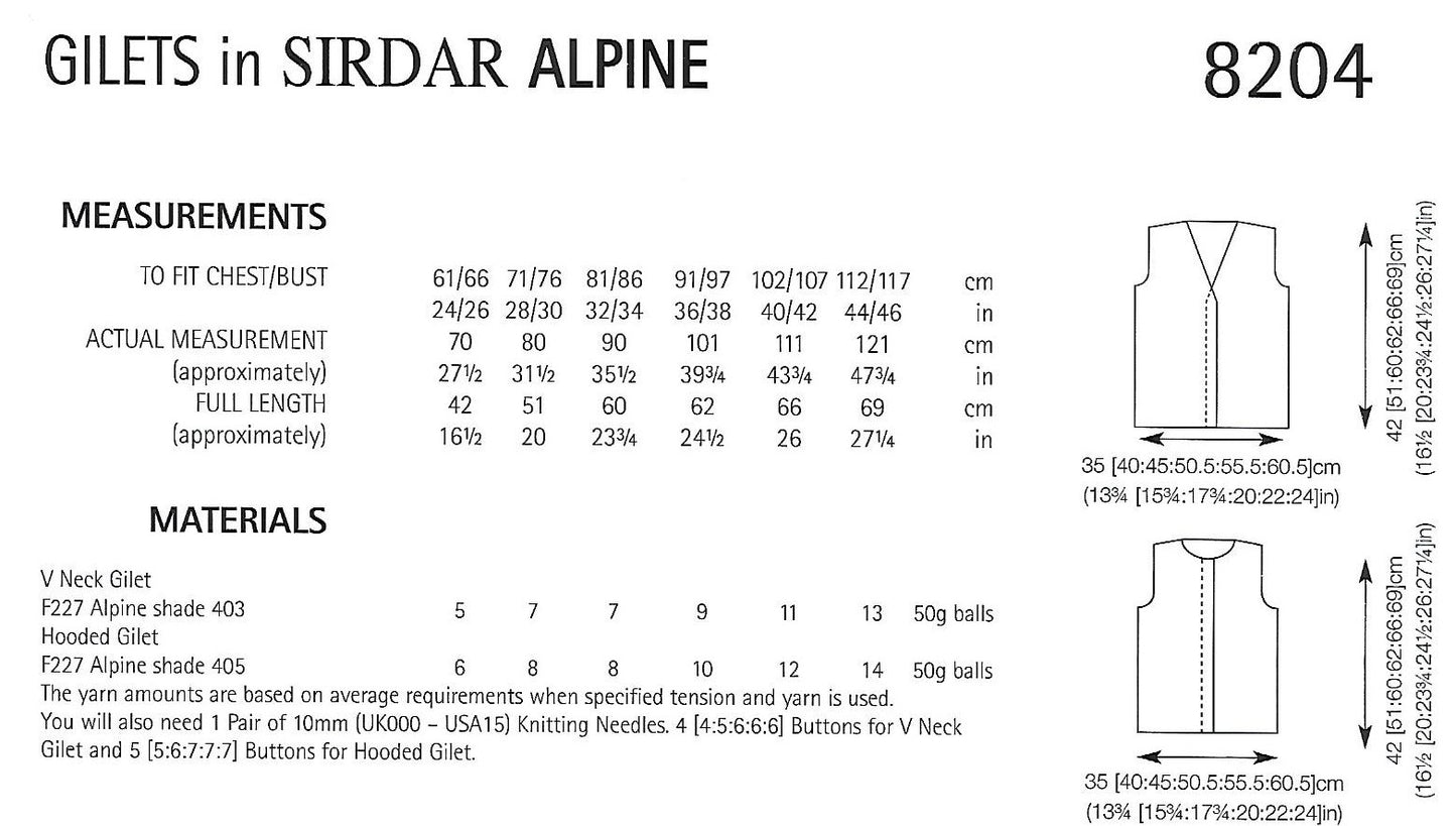 Knitting Pattern 8204 - Gilets in Sirdar Alpine Chunky
