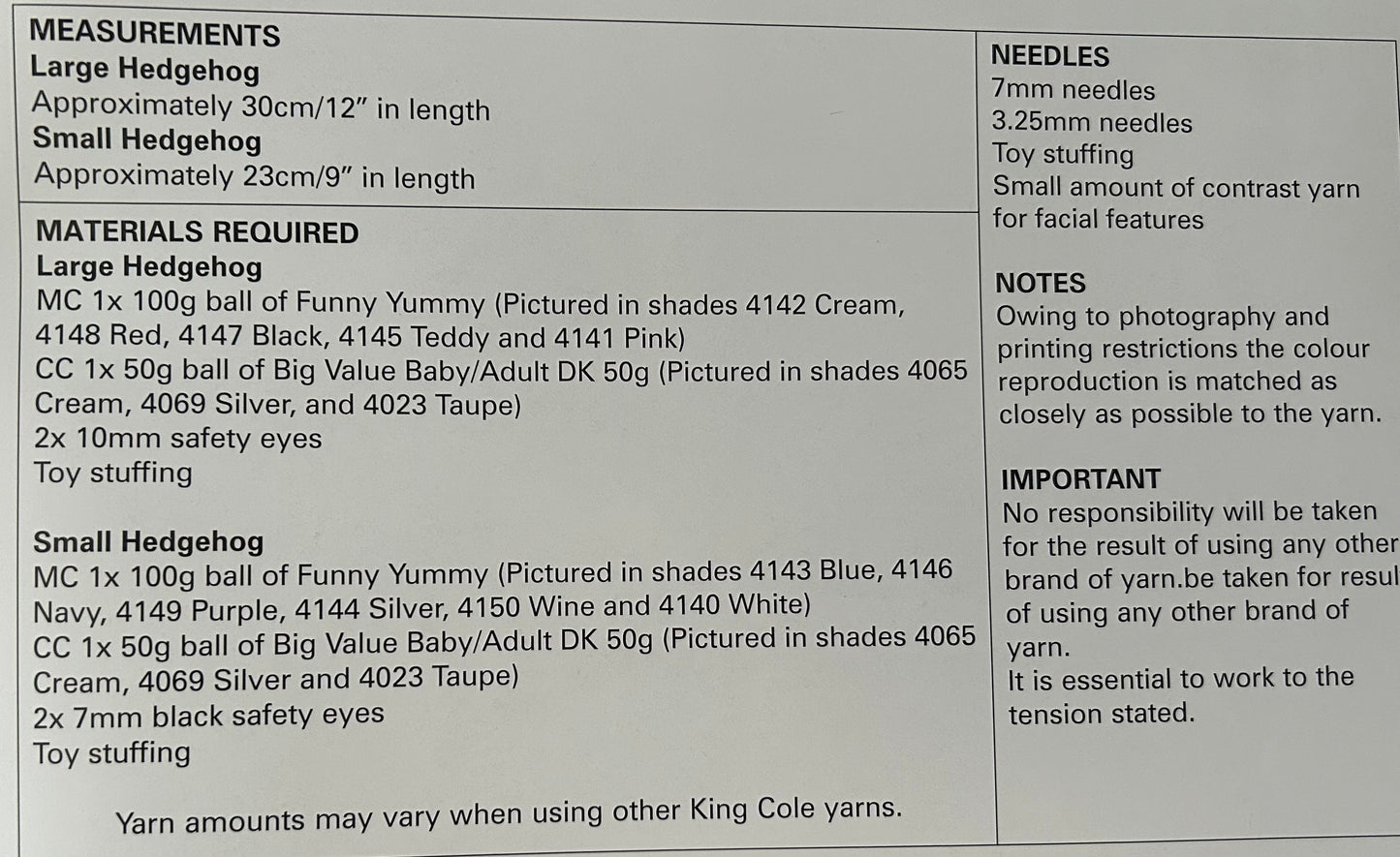 Knitting Pattern 9135 - Hedgehogs in Funny Yummy Chunky & DK
