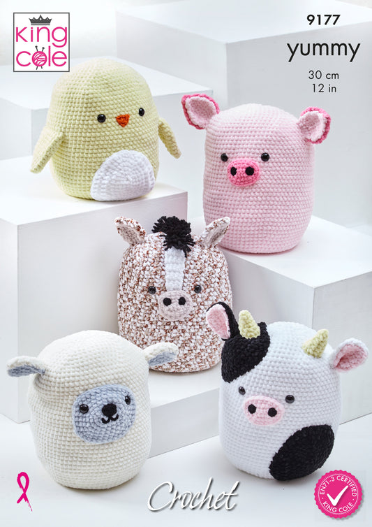 Knitting Pattern 9177 - Squishy Amigurumi Toys Crocheted in Yummy & Big Value Chunky