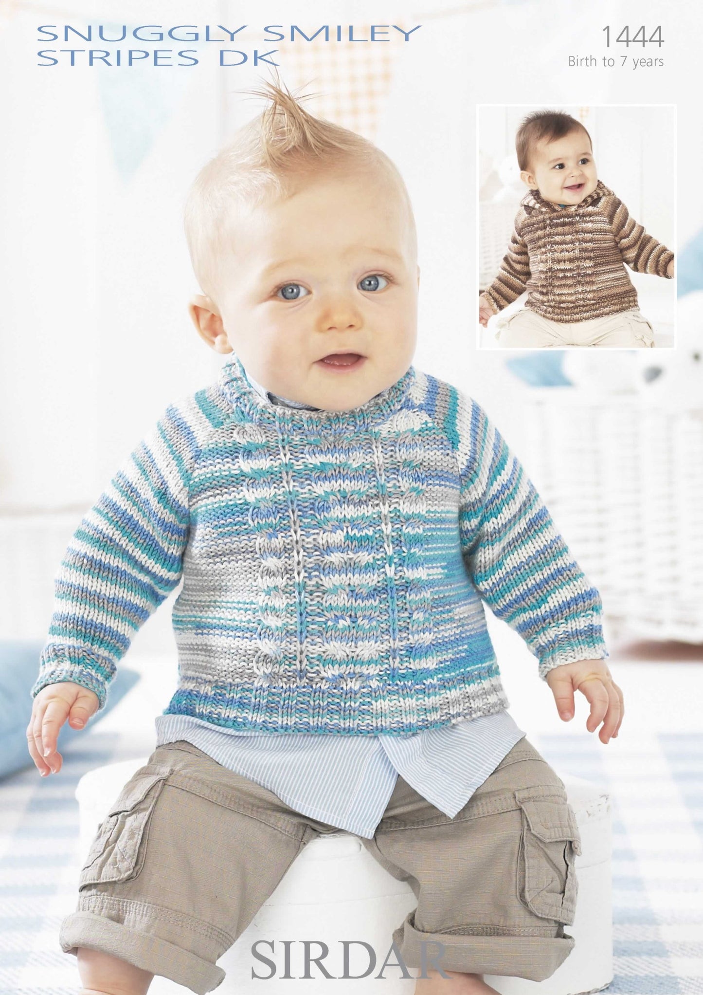 Knitting Pattern 1444 - Round Neck & Hooded Sweater in Snuggly Smiley Stripes DK