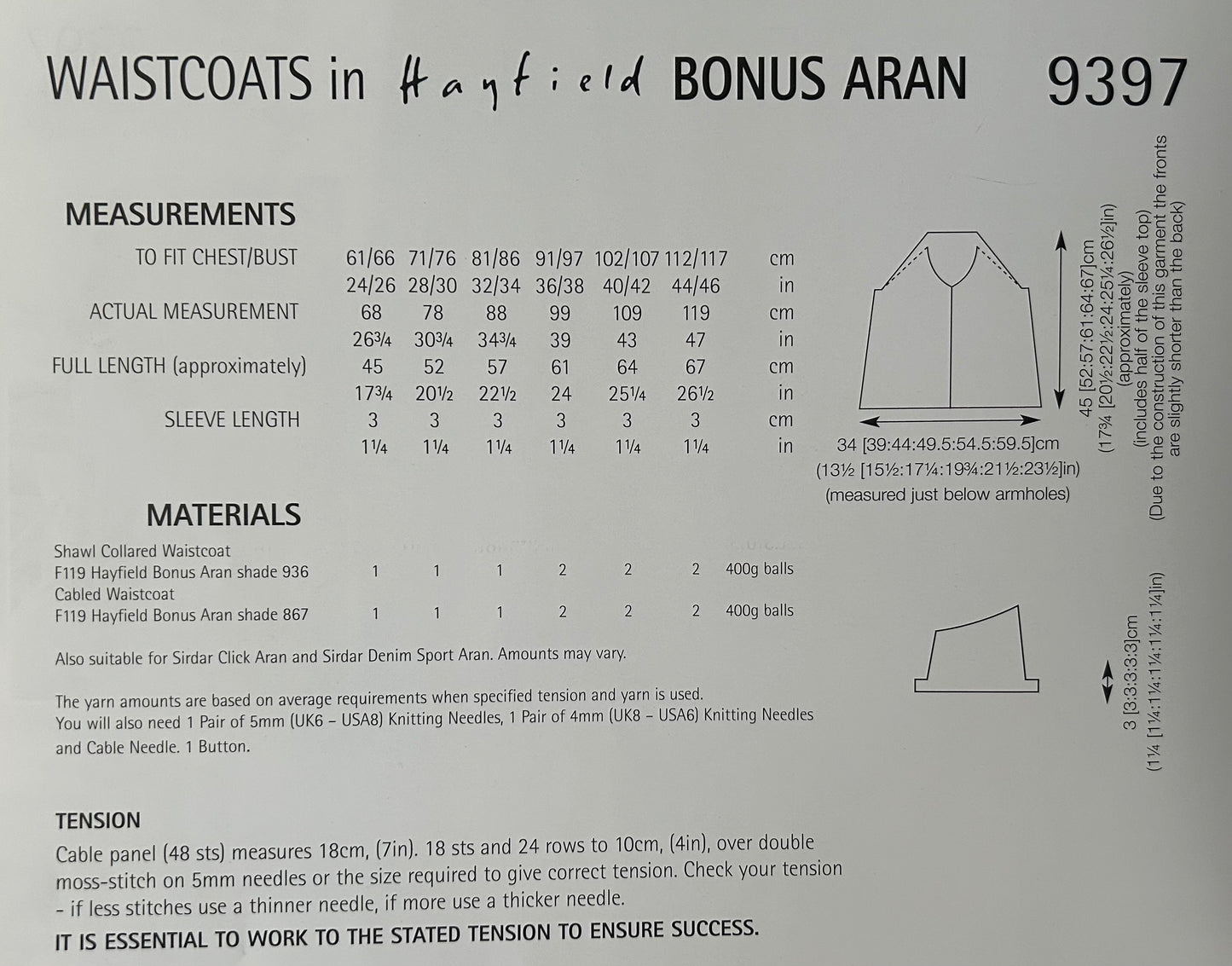 Knitting Pattern 9397 - Waistcoats in Bonus Aran