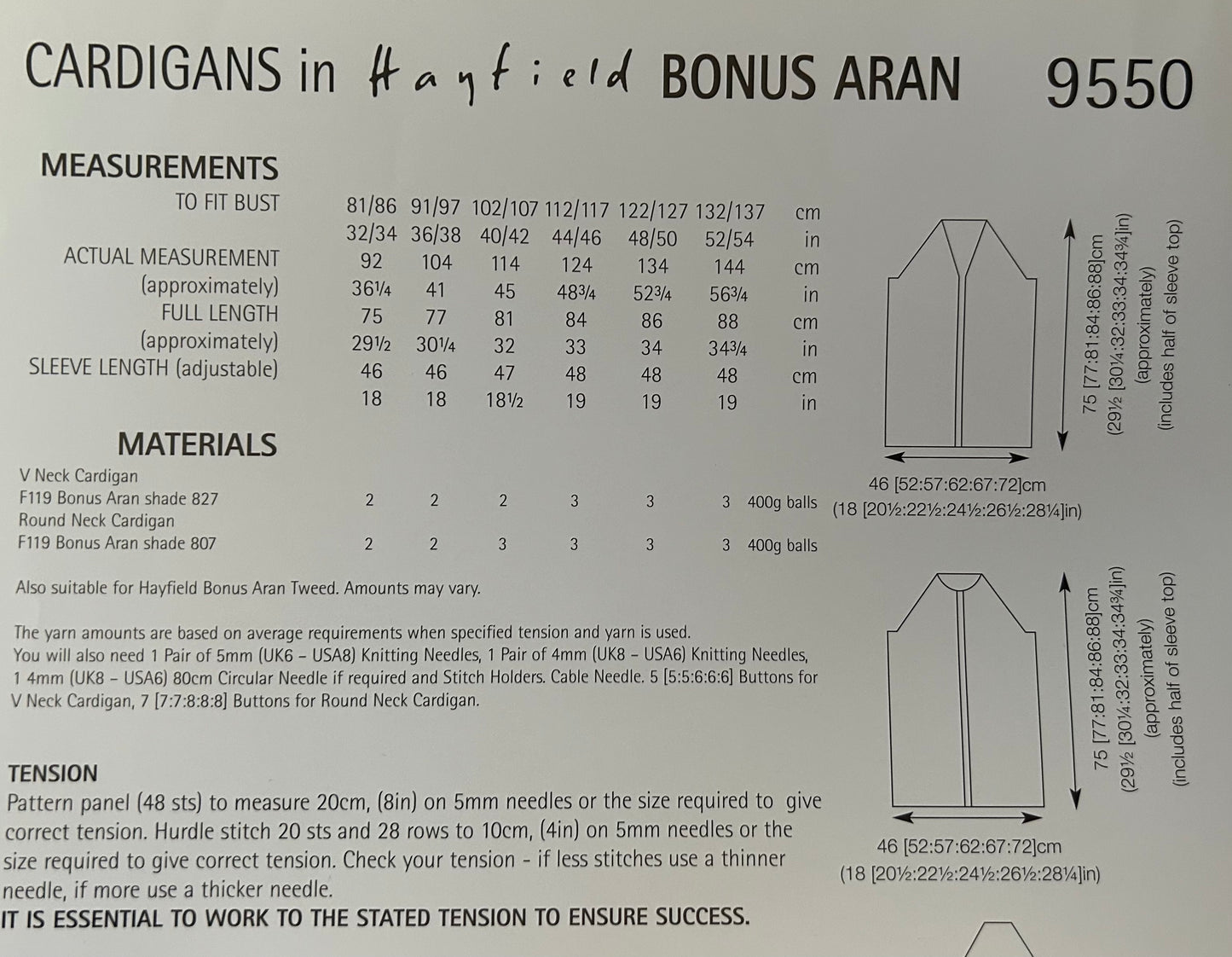 Knitting Pattern 9550 - Cardigans in Bonus Aran