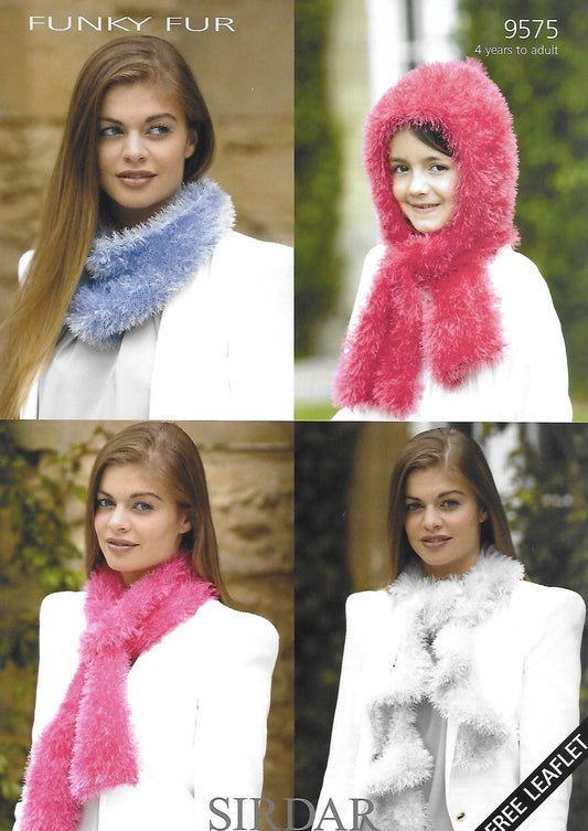 FREE Knitting Pattern 9575 - Hooded Scarf, Plain Scarf, Twisted Scarf, and Snood in Funky Fur DK