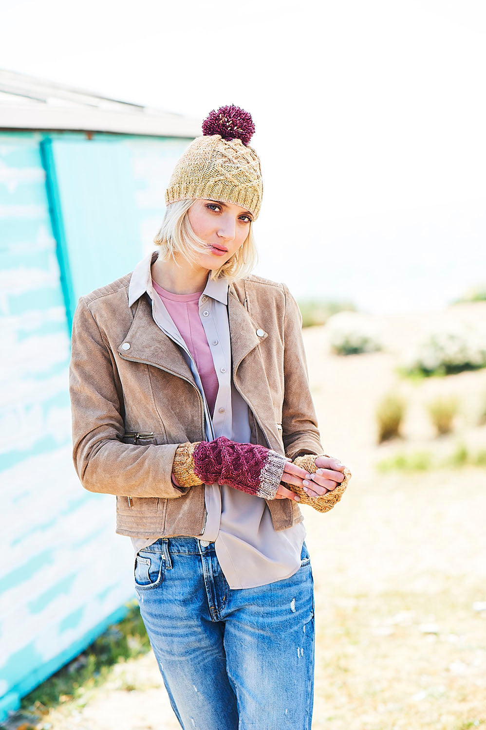 Knitting Pattern 9672 - Cardigan, Hat and Wrist Warmers in Batik Swirl DK