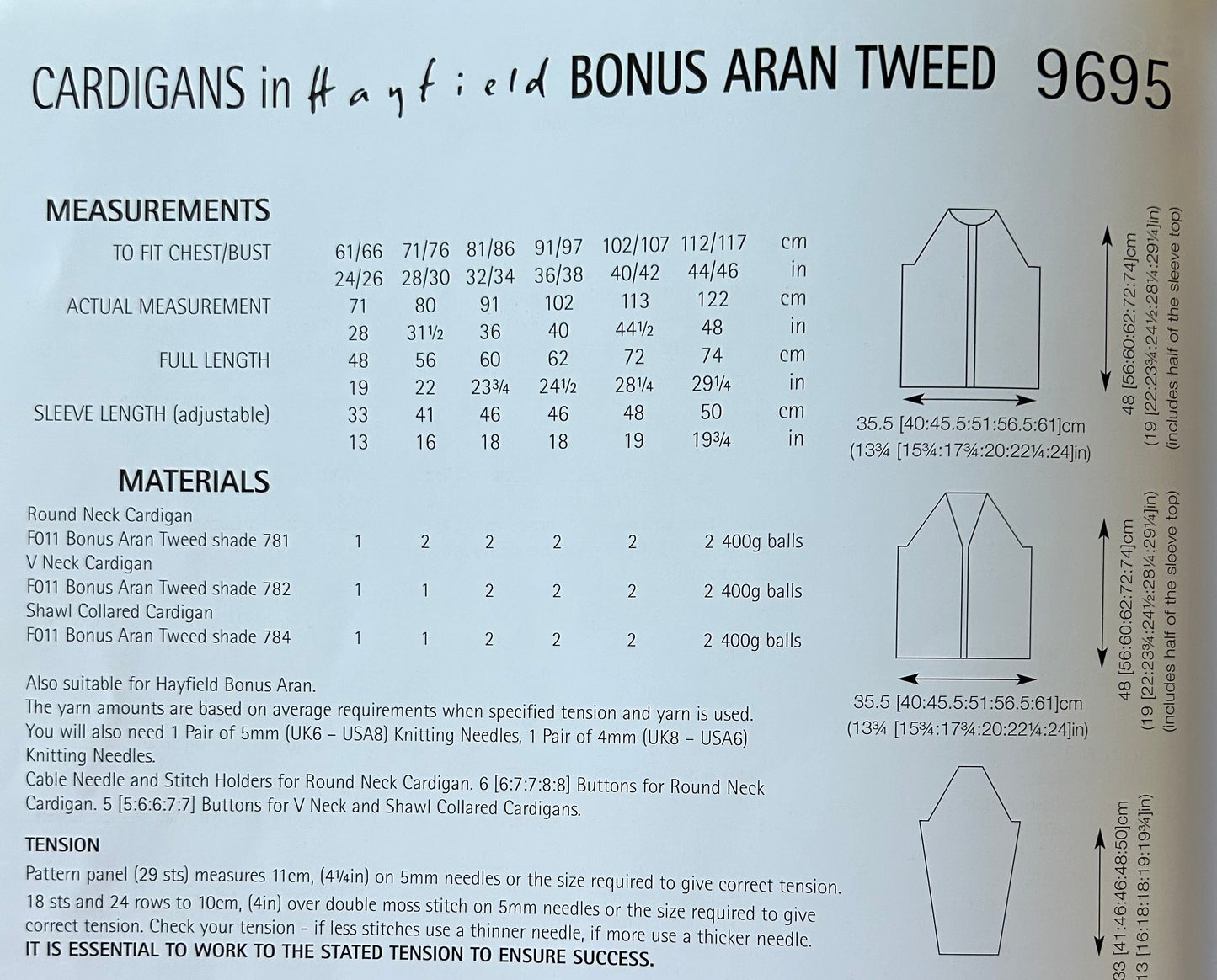 Knitting Pattern 9695 - Cardigans in Bonus Aran Tweed
