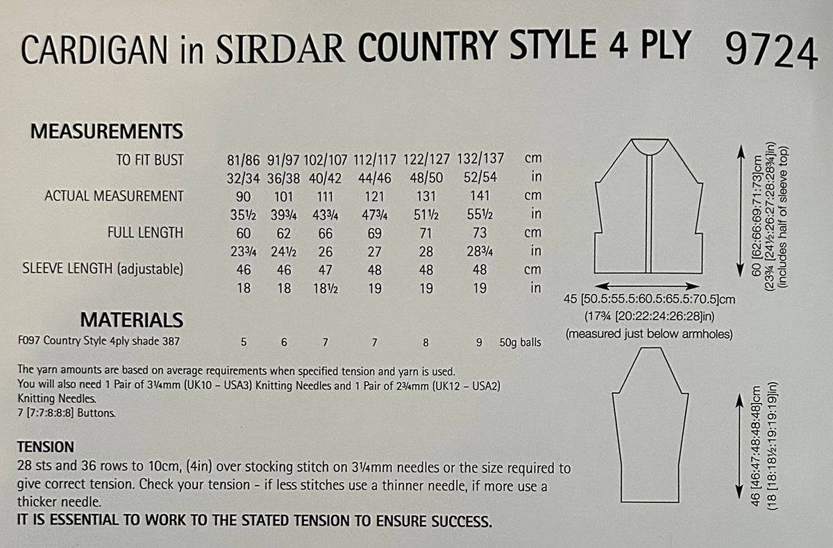 Knitting Pattern 9724 - Cardigan in Country Style 4 Ply