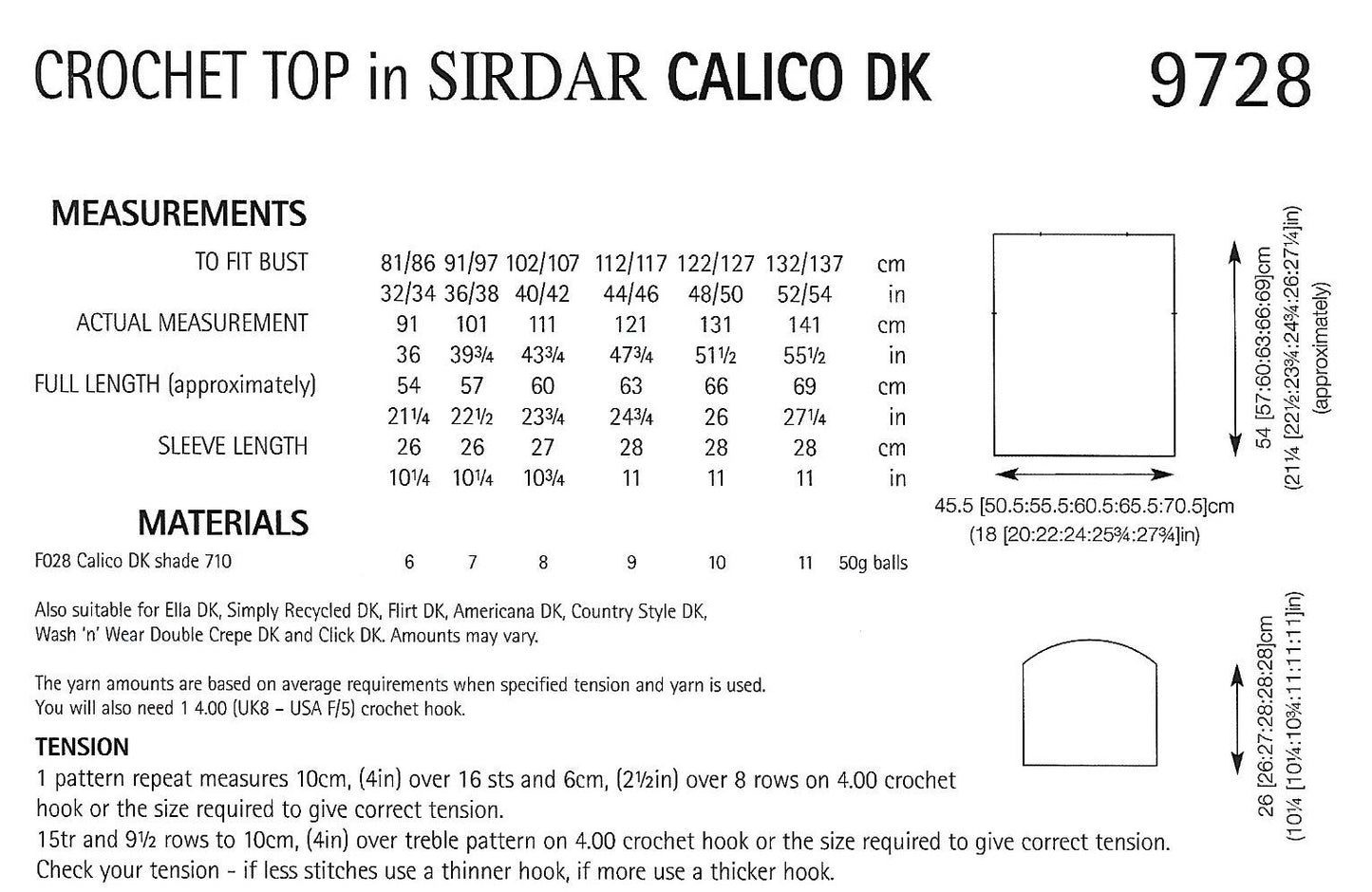 Crochet Pattern 9728 - Crochet Top in Sirdar Calico DK