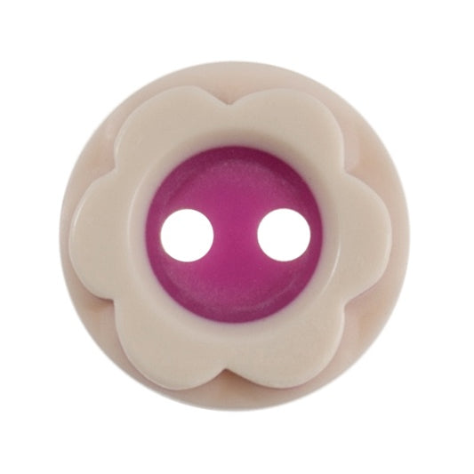 2 Hole Button - 12mm - Beige/Pink Flower