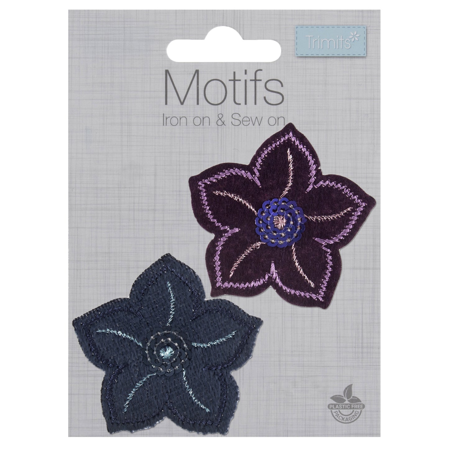 IRON ON MOTIF - Navy/Purple Sequined Flowers