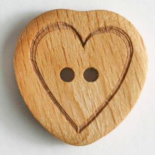 2 Hole Button - 15mm - Wooden Heart