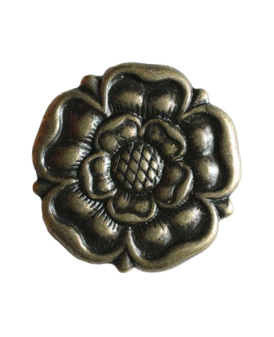 Button with Shank - 23mm - Rose Design - Antique Brass
