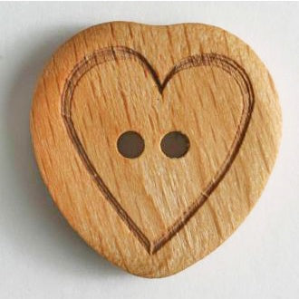 2 Hole Button - 23mm - Wooden Heart