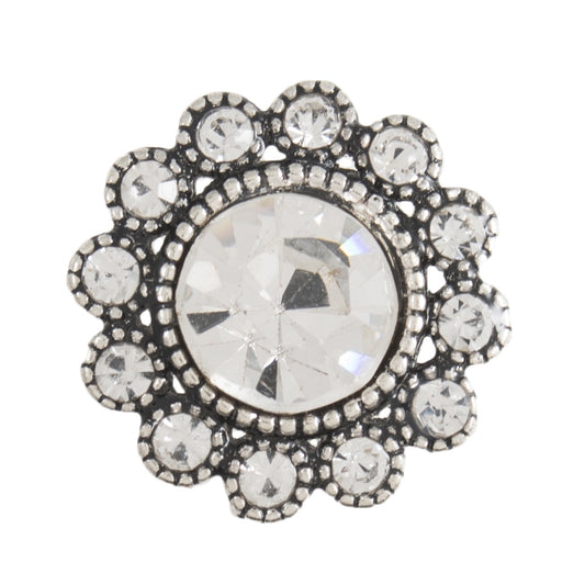 Button with Shank - 16mm - Diamante Flower - Dark Silver