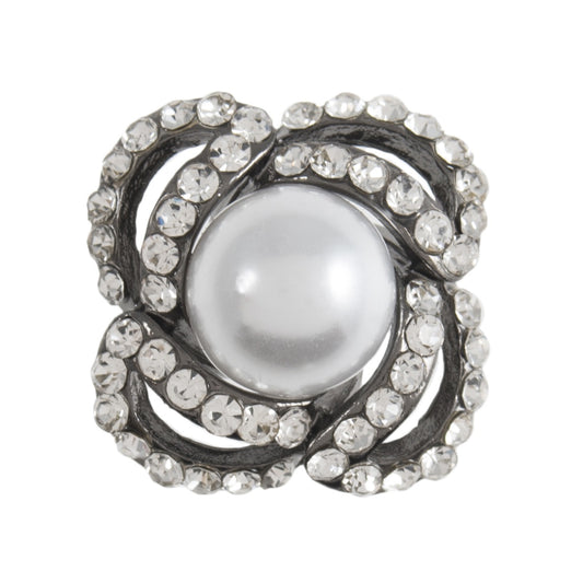 Button with Shank - 19mm - Diamante Wrapped Pearl - Dark Silver