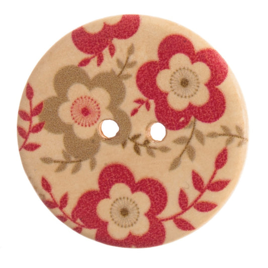 2 Hole Button - 20mm - Wooden - Floral