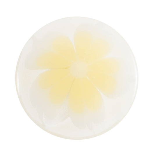 Button with Shank - 12mm - Transparent with Pastel Yellow Flower