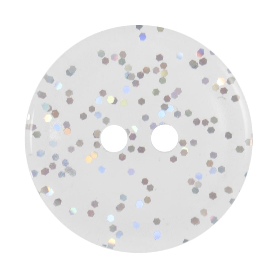 2 Hole Button - 15mm - Transparent/Silver Glitter