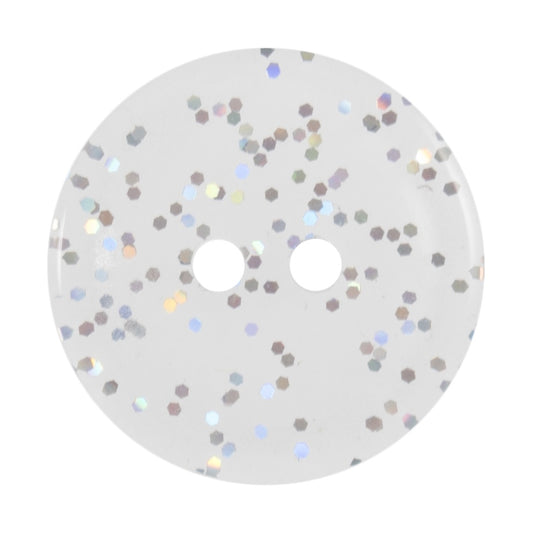 2 Hole Button - 15mm - Transparent/Silver Glitter