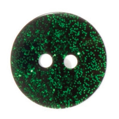 2 Hole Button - 18mm - Shiny Green Glitter