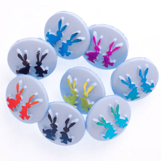 Button with Shank - 14mm - Rabbits - Blue/Multi