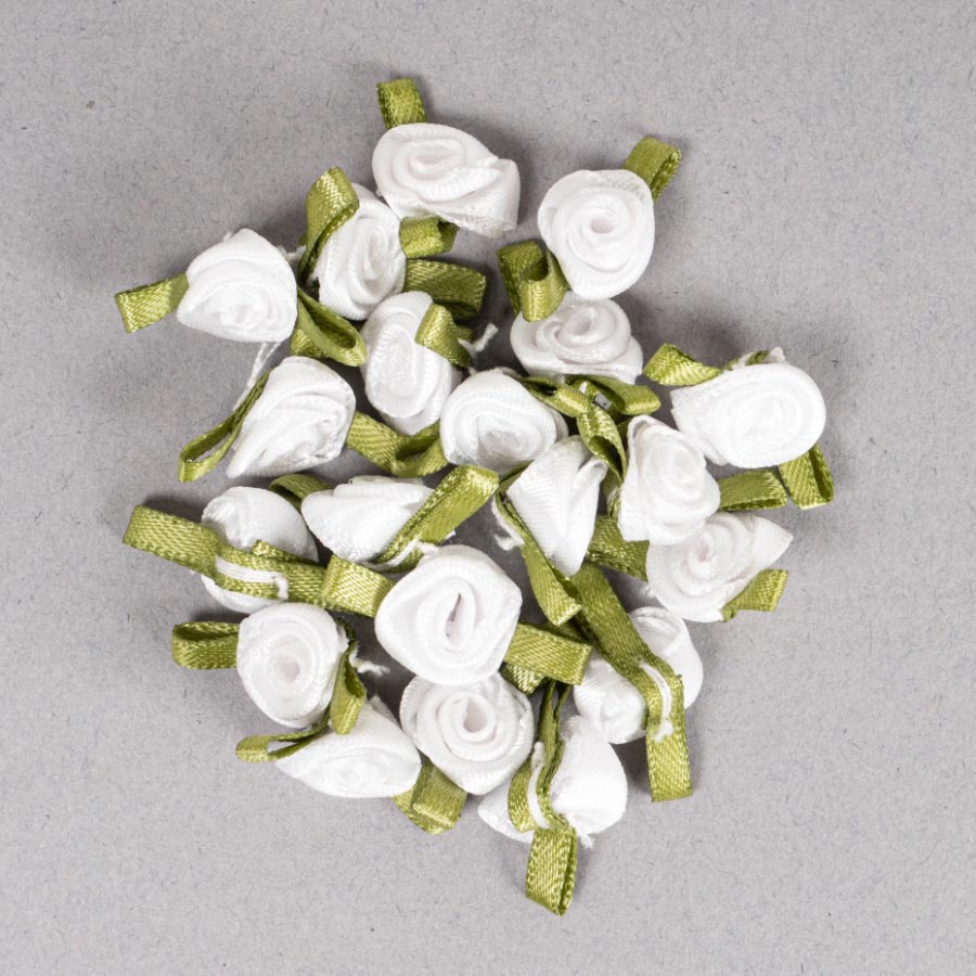 Ribbon Rose _ Small with Green Leaves - Pack of 20 - 2 Colours Availablle