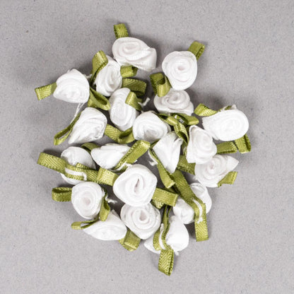 Ribbon Rose _ Small with Green Leaves - Pack of 20 - 2 Colours Availablle