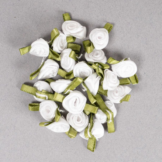 Ribbon Rose _ Small with Green Leaves - Pack of 20 - 2 Colours Availablle