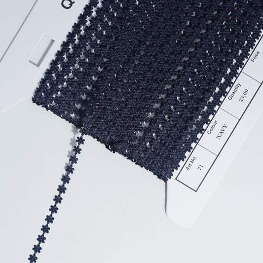 Satin Micro Daisy Trim - Navy