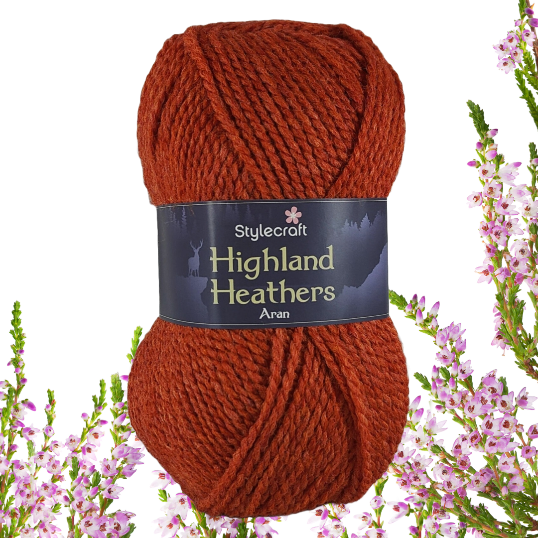 Stylecraft Highland Heathers Aran Weight Tweed-Effect haakgaren, 100% acryl breiwol voor kledingstukken en accessoires, kabelwerk en kantwerk - 100g ballen - Brose (7230) - PK van 3 KRIJG 2 ballen
