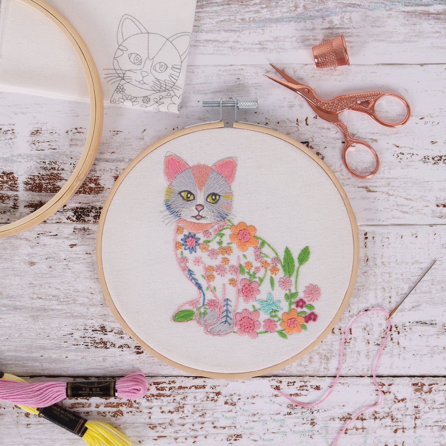 Embroidery Kit with Hoop - CAT