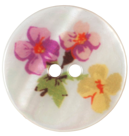 2 Hole - Floral Shell Button -  26mm