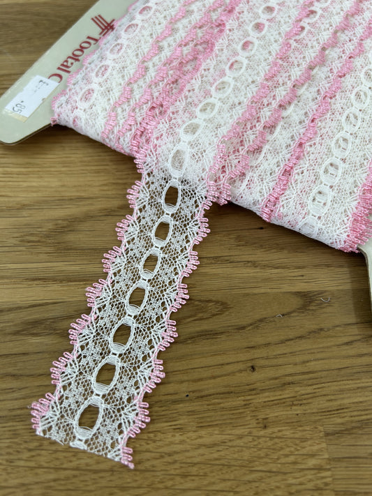 Knit In Lace (Eyelet) 30mm - White/Pink