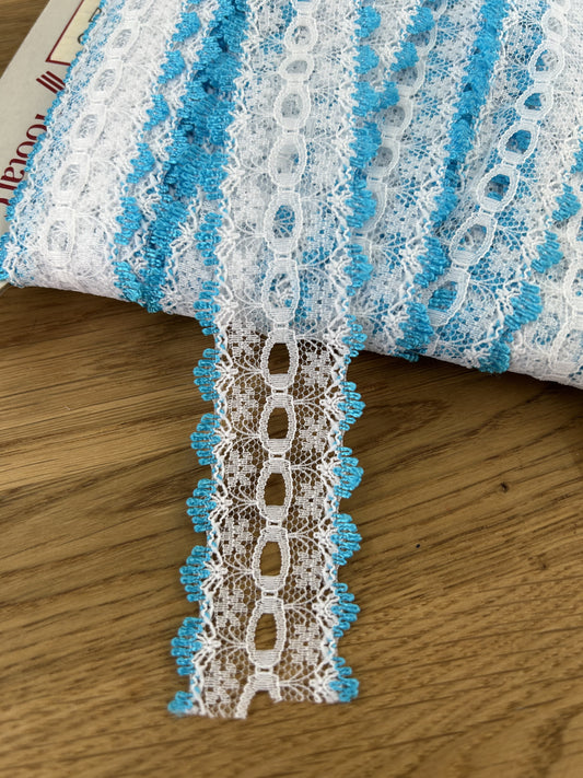 Knit In Lace (Eyelet) 30mm - White/Turquoise