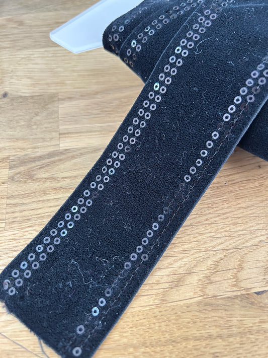 Black Velvet Trim - Sequinned Edge - 50mm