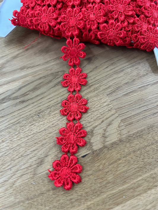 Daisy Guipure Trim - 25mm - Red