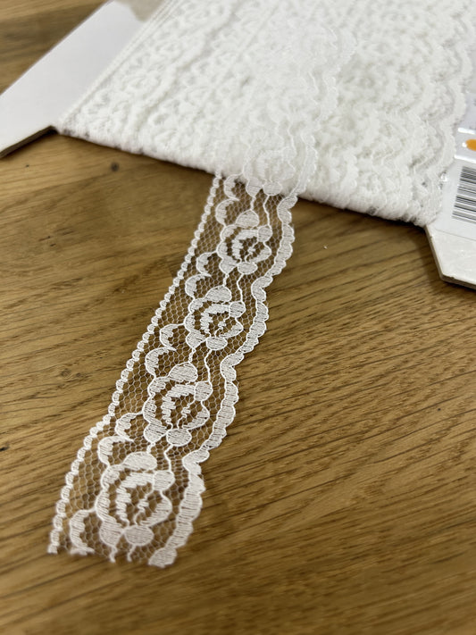 Flat Nylon Lace - 30mm - White