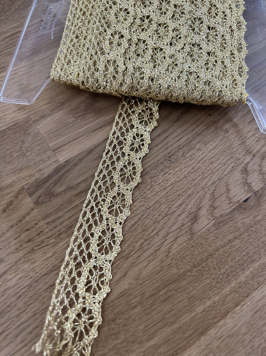 Sparkly Metallic Lace Trim - 25mm - Bright Gold