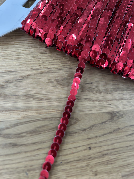 Strung Sequin Trim - 6mm - Red