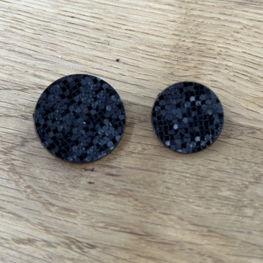 Button With Shank  - Black Sparkle - 2 Sizes Available