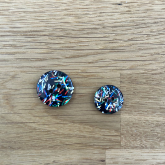 2 Hole Button - Black/Multi Glitter - 2 Sizes Available