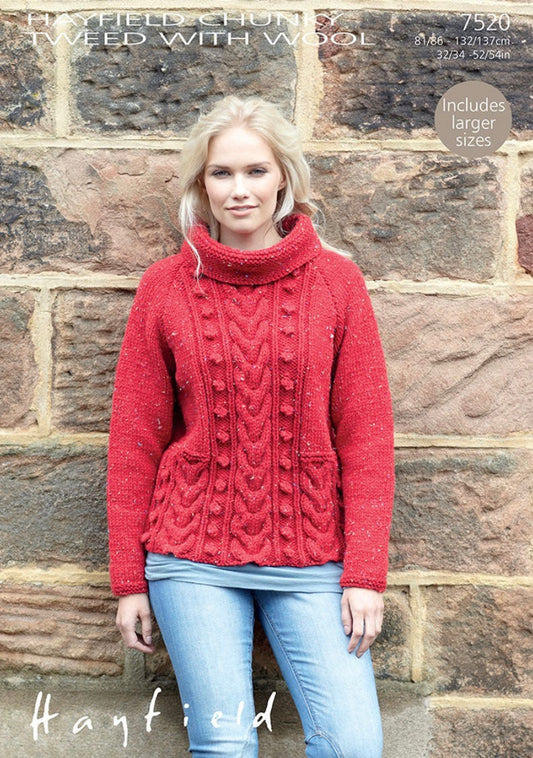 Knitting Pattern 7520 - Sweater in Chunky Tweed with Wool