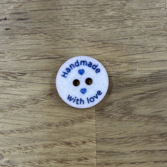 2 Hole Button - 18mm - Beige with Blue - HANDMADE WITH LOVE