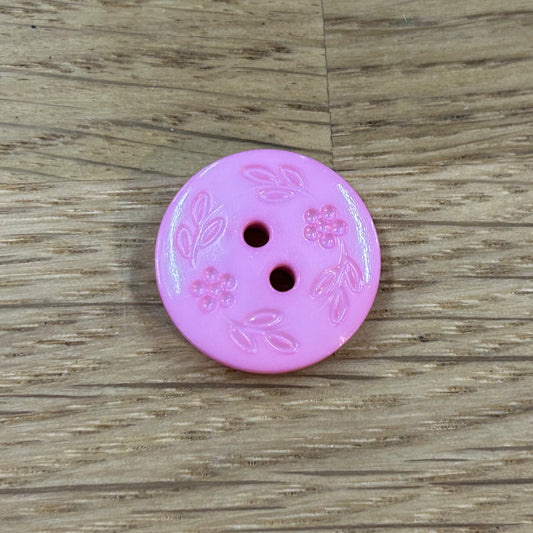 2 Hole Button - 18mm - Embossed Flora - Pink