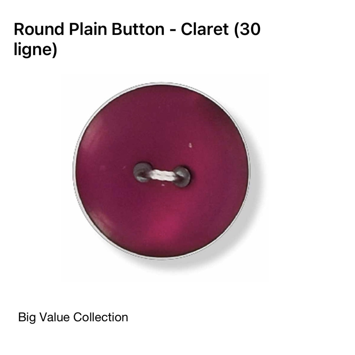 2 Hole Plain Button - 20mm - Cerise