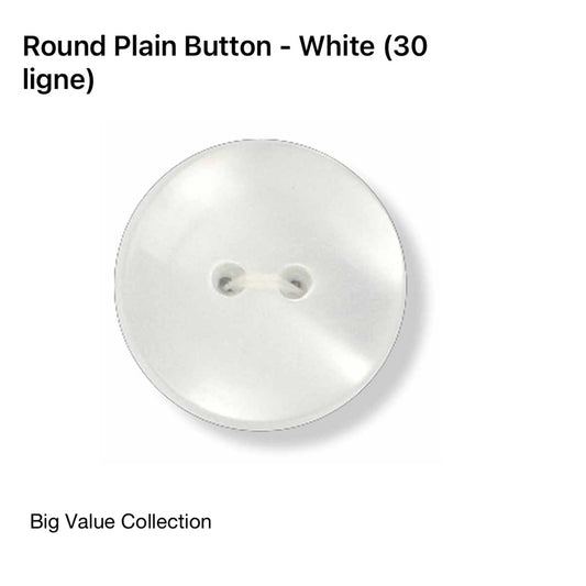 2 Hole Plain Button - 20mm - White