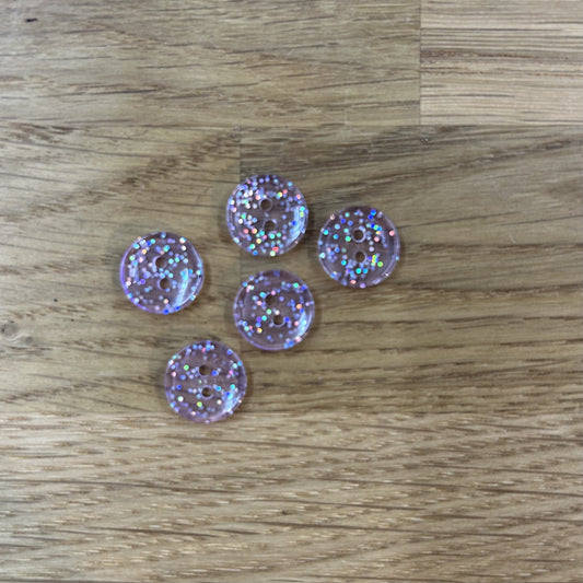 2 Hole Button - 11mm - Transparent/Lilac Glitter